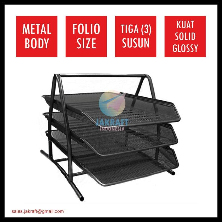 

Letter Paper Document Tray 3 Tiga Susun Tingkat Tier Rakit Besi Kokoh Kode 933