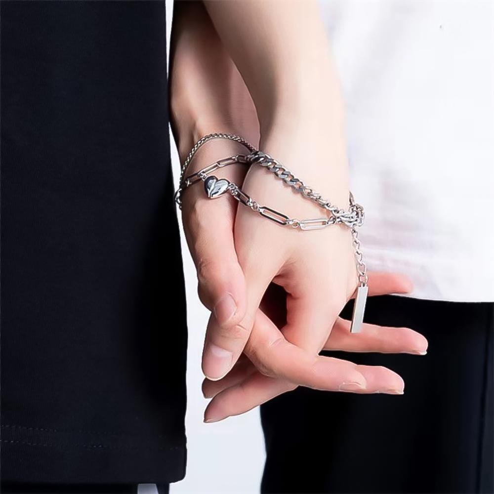 Timekey Gelang Tangan Rantai Baja Titanium Magnet Model Hati Gaya Punk Romantis Untuk Pasanganpriawanita G1U7