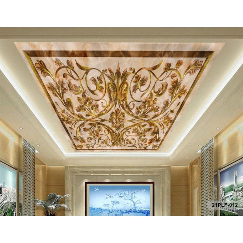 Wallpaper 3D Custom Plafon Batik Bunga Emas (21PLF-012)