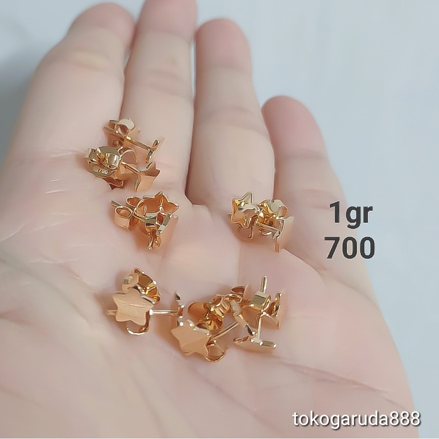 Anting duduk anak dan dewasa emas asli kadar 750 75% 22 17k bulat bintang star merica giwang kerabu paku cucuk stud