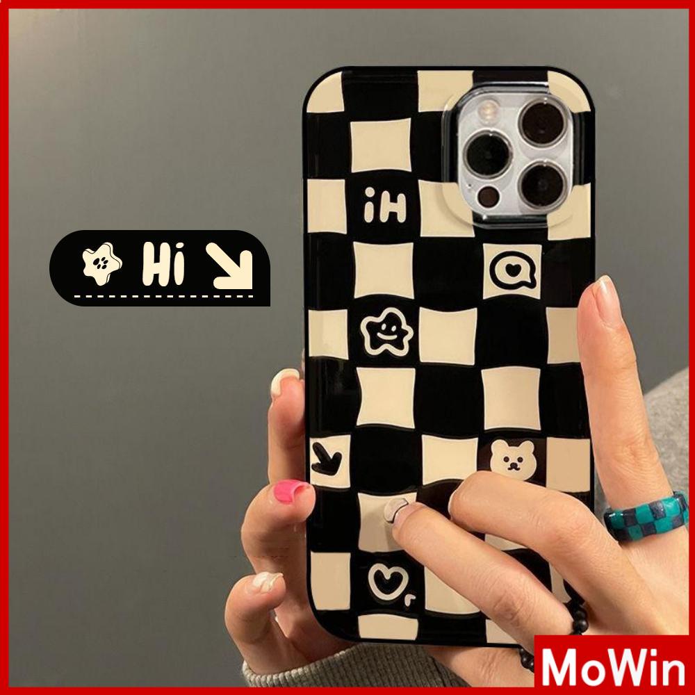 iPhone Case Silicone Soft Case Black TPU Glossy Big Hole Camera Protection Shockproof Cute Checkerboard For iPhone 13 Pro Max iPhone 12 Pro Max iPhone 11 Pro Max iPhone 7 Plus