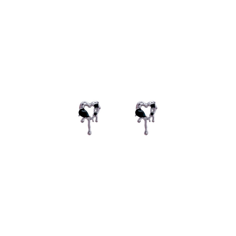 Anting Stud Bahan 925 silver needle Bentuk Hati Warna Hitam