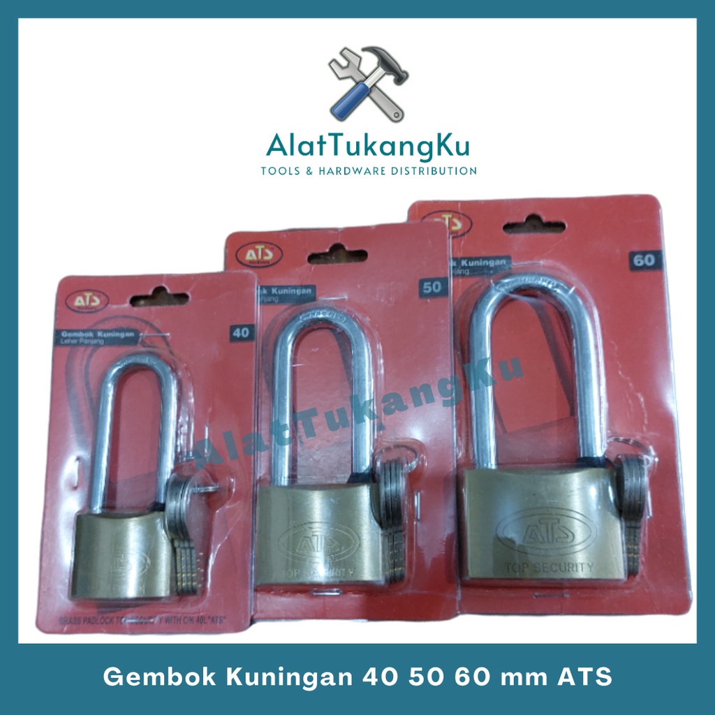 Gembok Kuningan ATS leher panjang 40mm 50mm 60mm / Slot Kuningan leher panjang ATS / Gembok Kuning /