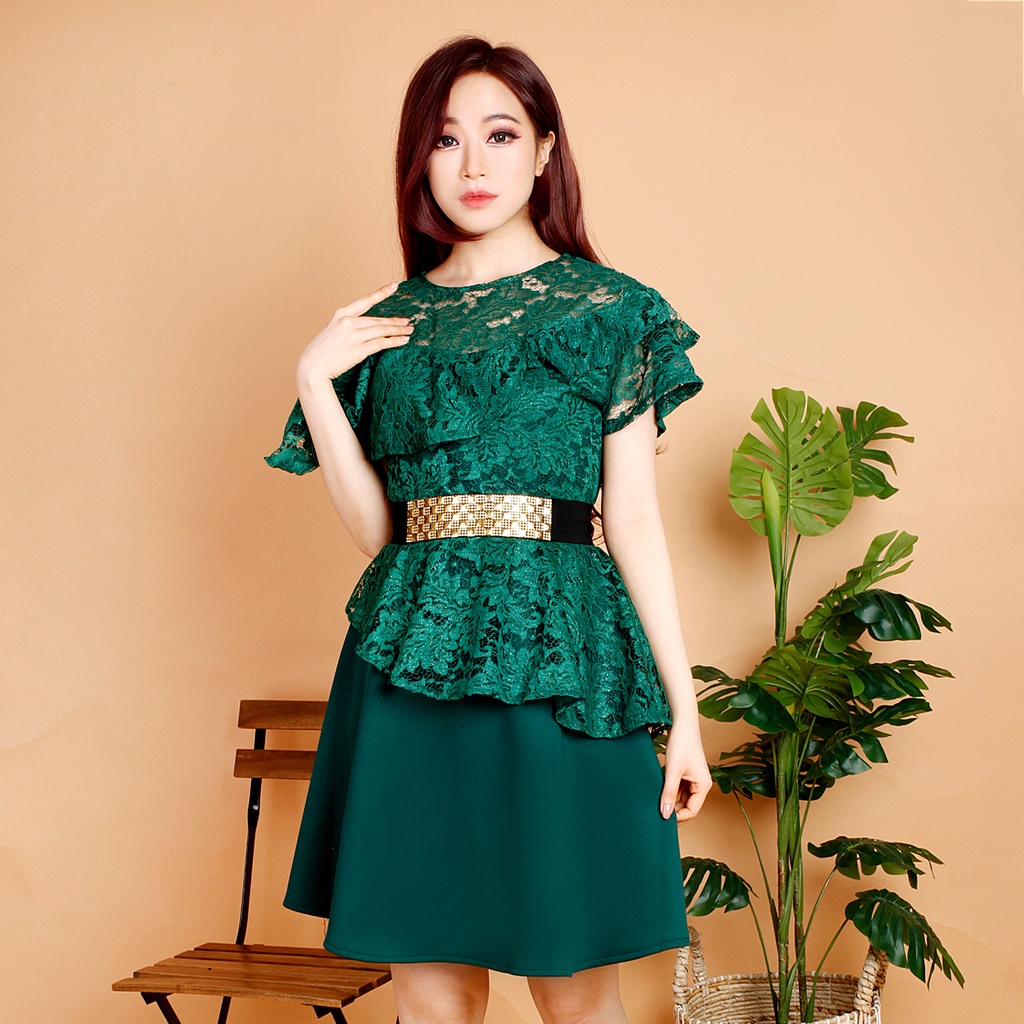 Kathryn collection # 116 Dres rok mekar scuba Import premium kombinasi brukat gliter free belt