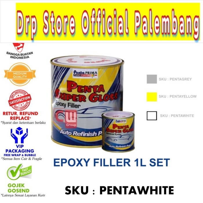 Epoxy Filler Penta Super Gloss GREY YELLOW WHITE 1L set Palembang - Putih