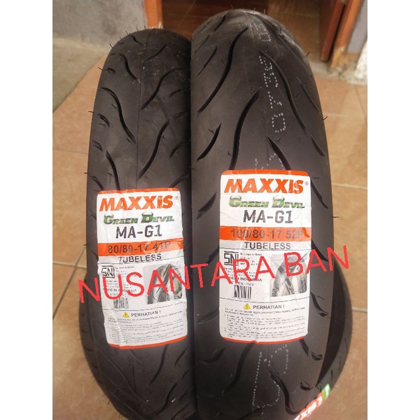 (Sepasang) Ban Maxxis MAG1 UK 80/80-17 + 100/80-17 Maxxis Green devil Tubles