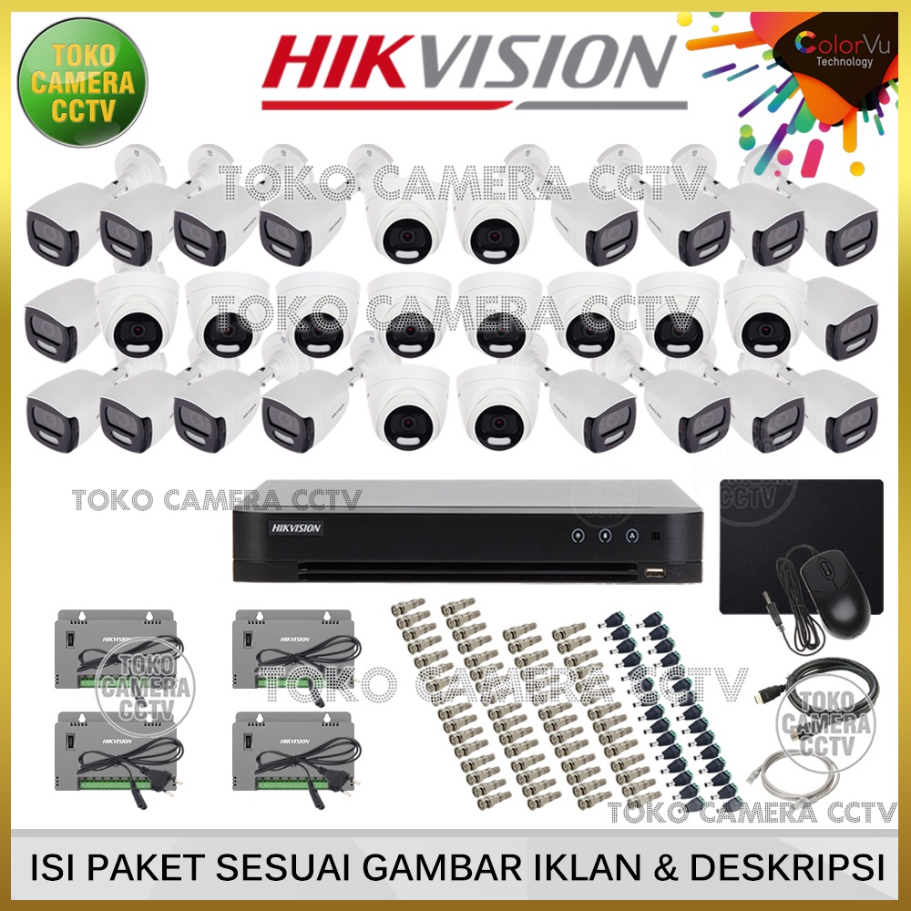 PAKET CCTV HIKVISION COLORVU 5MP 32 CHANNEL 30 KAMERA