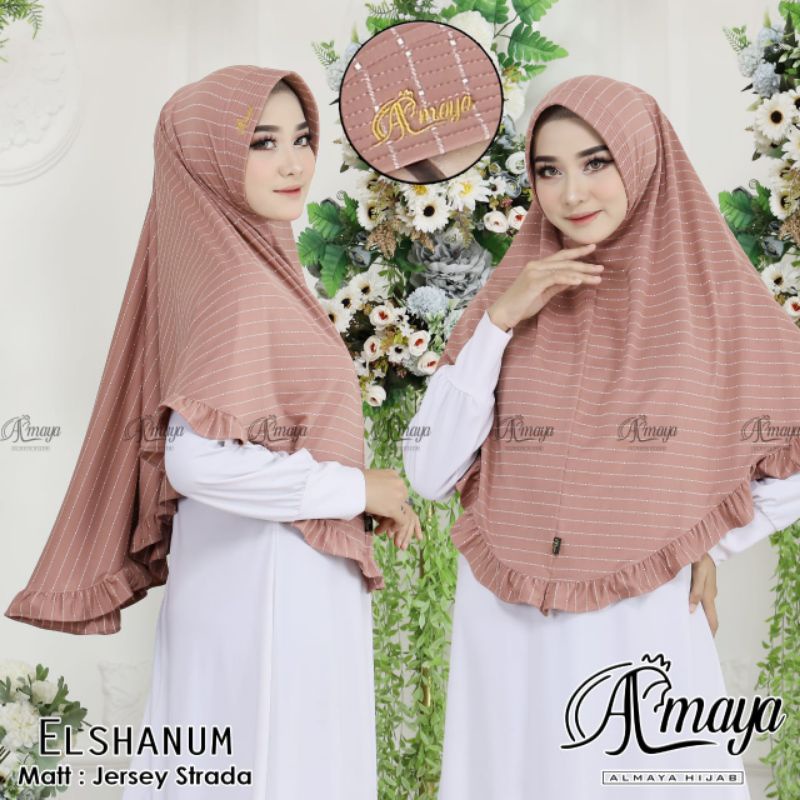 Original Almaya hijab/ELSHANUM/Jilbab Jersey Motif Ori Bagus