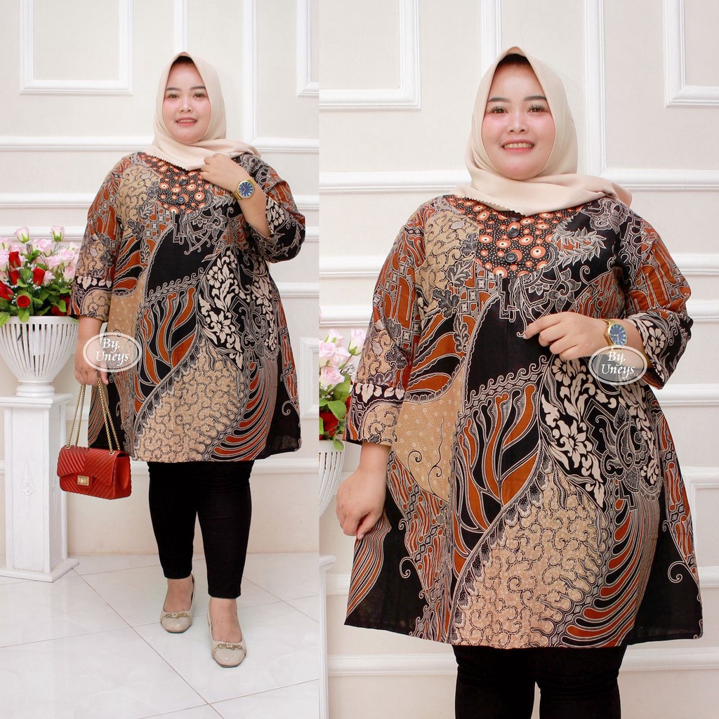 Tunik Batik Wanita Super Jumbo Big Size LD 140 / Atasan Baju Batik Kerja Kondangan Wanita Cewe Jumbo-K