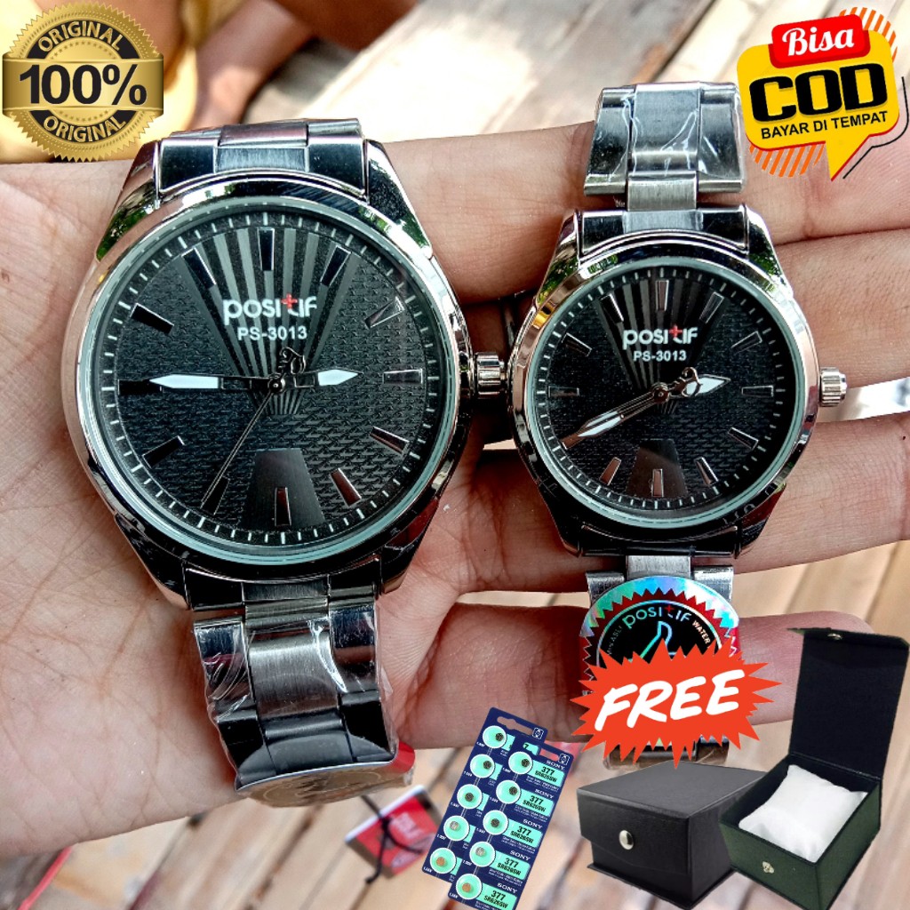 Jam Tangan Wanita Pria Couple POSITIF 3018 Rantai Silver ORIGINAL Water Resistance FREE BOX COD | FR
