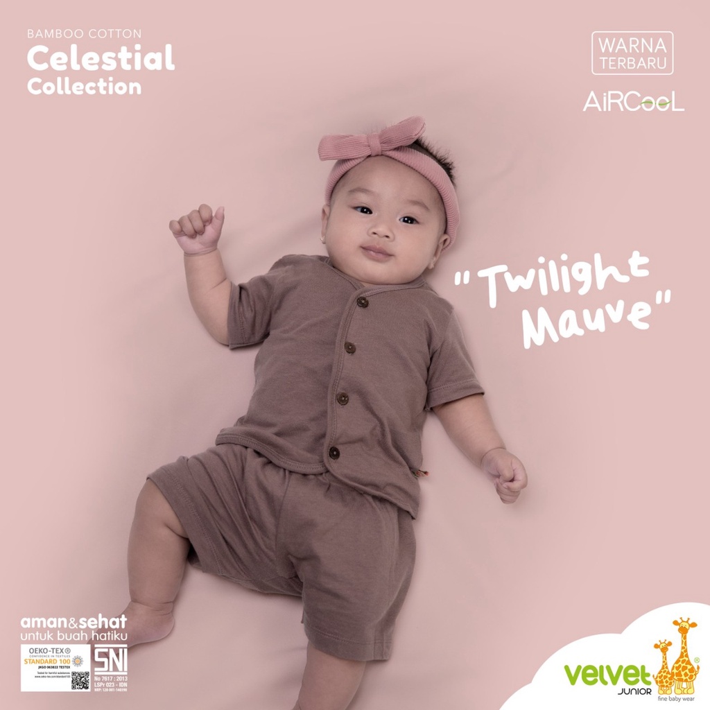 [TERBARU] Velvet Junior Celestial Collection Earth Color Bamboo Polos Setelan Kancing Depan Baju Celana Pendek Baju Anak Unisex EARTH COLOR