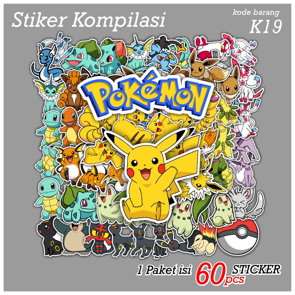 

60 PCS STICKER KARTUN POKEMON PIKHACU EEVEELUTIONA LUCU ESTHETIC - STIKER ANTI AIR UNTUK CASE TUMBLER LAPTOP KOPER HP SCRAPBOOK - K19