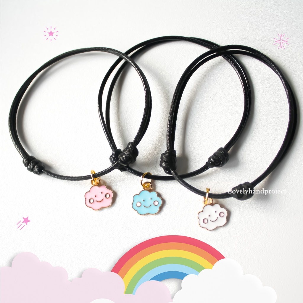 Gelang Sahabat Karaketer Awan Lucu Liontin Simple Tali Waterproof dan Lembut Tiga Pilihan Warna Couple Bestie Charm Enamel Epoxy