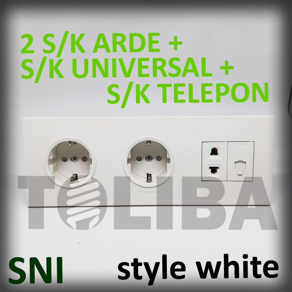 stopkontak telepon + s/k 2 lubang arde cp + s/k universal minimalis style white ib panasonic sni