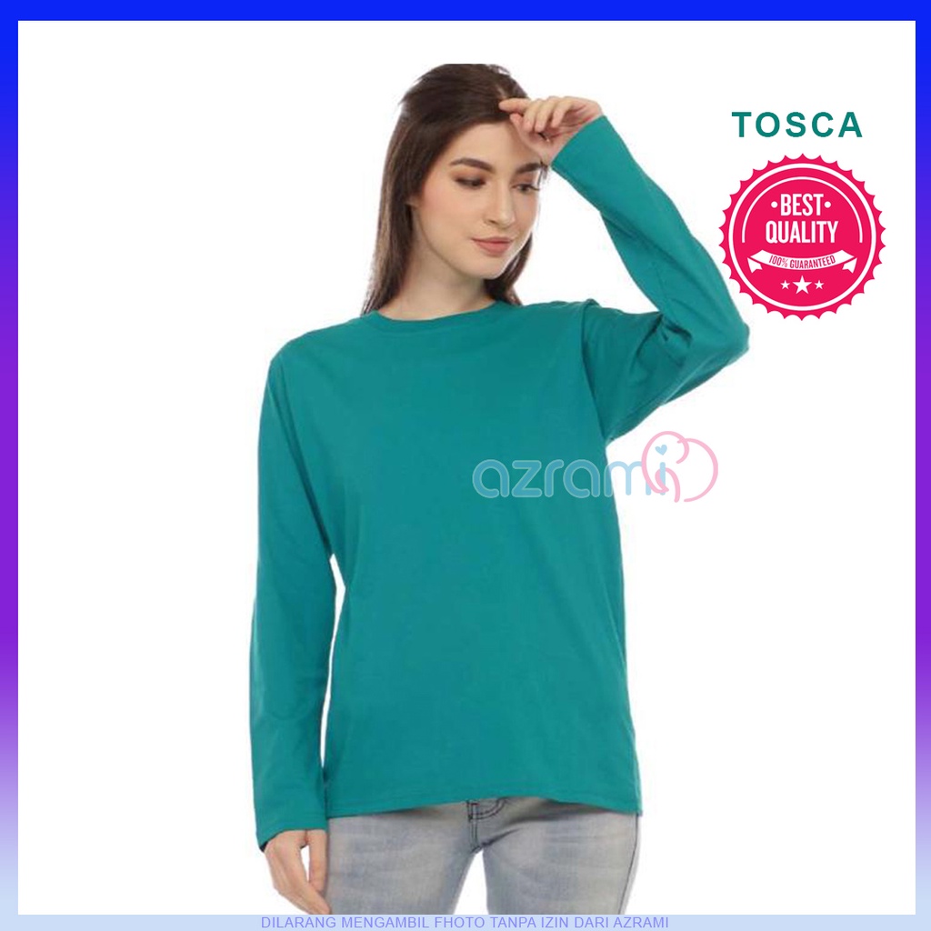 AZRAMI - Kaos Polos Wanita Lengan Panjang Premium Warna Tosca