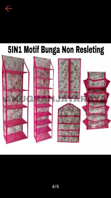 [bisa Cod]promo Murah Set 5in1 Rak Gantung Motif Bunga Tanpa Resleting Kualitas Terbaik Dan Termurah
