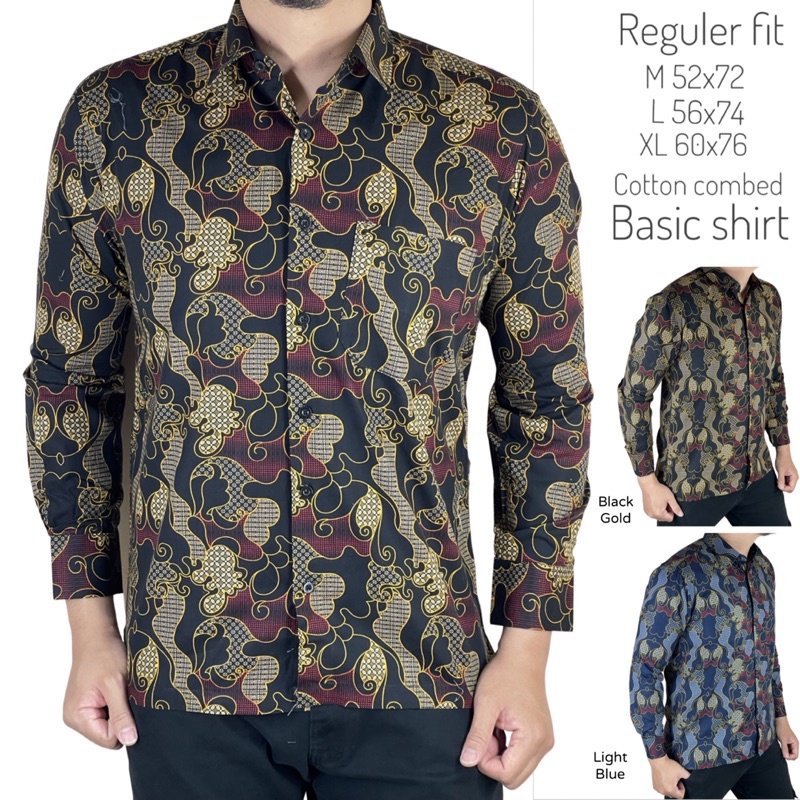 LAFINO BASIC - KEMEJA BATIK PRIA / HEM PRIA MOTIF BATIK / BATIK MODERN PRIA LENGAN PANJANG REGULER F