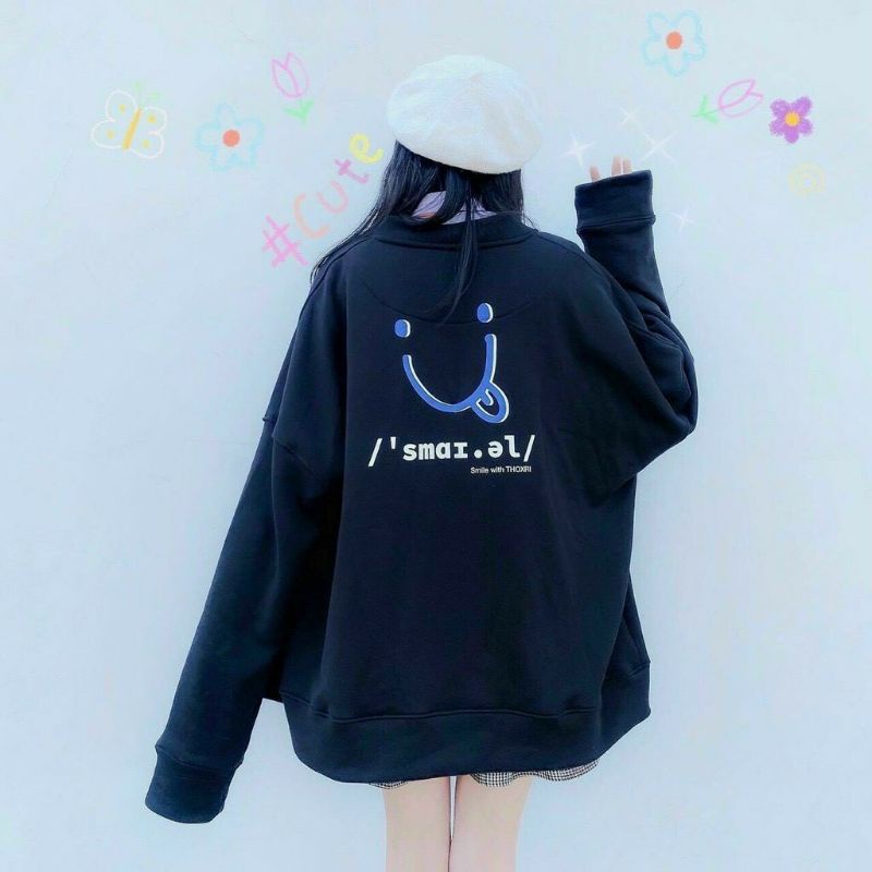 S - XXXXXL(6XL) Sweater SMILE Big Size Women Korean Fashion OVERSIZE Jaket Crewneck Pria Wanita Loose Long Sleeve Ulzzang 5XL 4XL 3XL 2XL XL L M XXXXL HITam Putih Neon