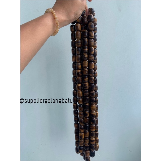 bahan renceng Brown Tiger Eye Cokelat tabung 14mm gelang kalung akik