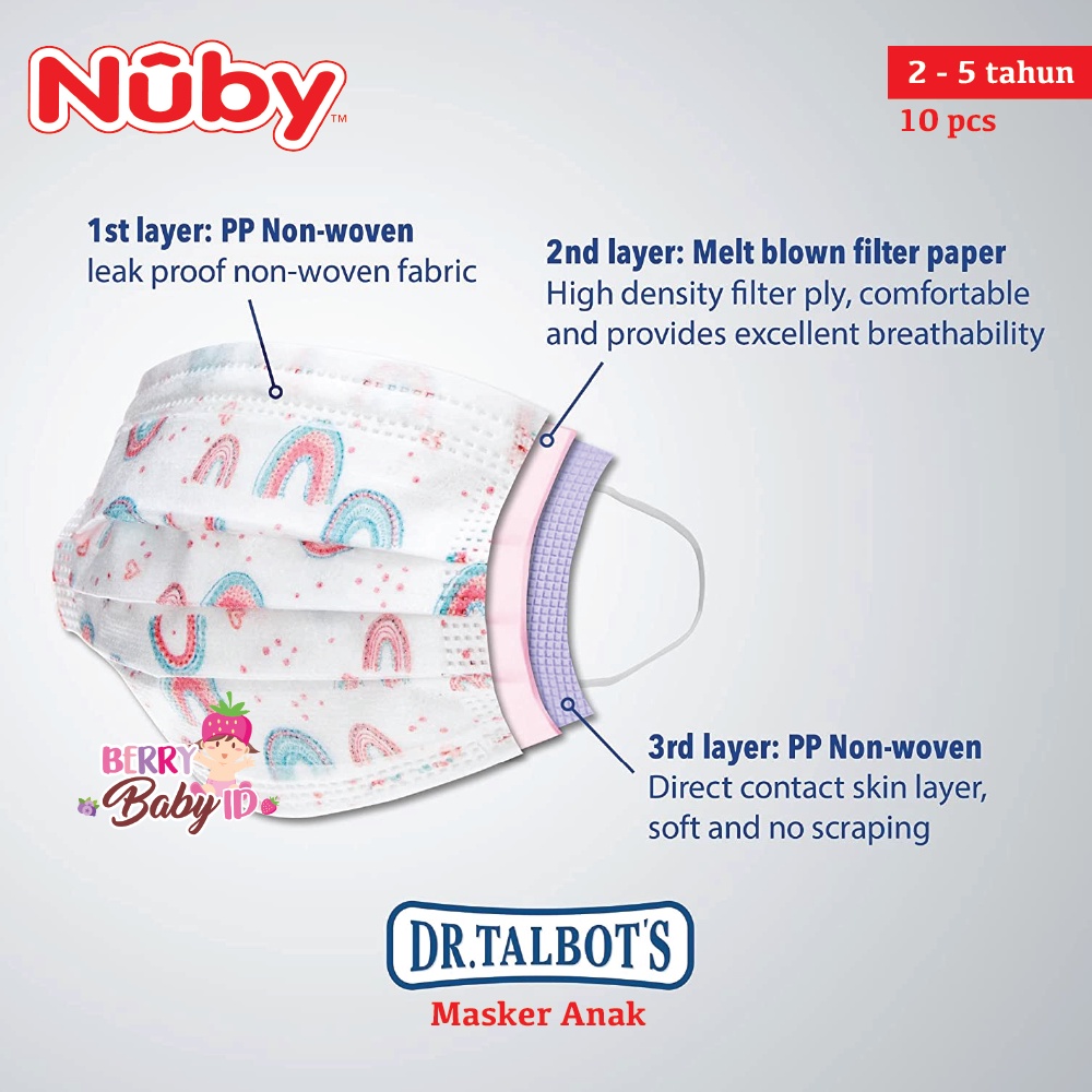 Nuby Dr. Talbot's Disposable Face Mask Masker Anak Earloop 10 pcs Berry Mart