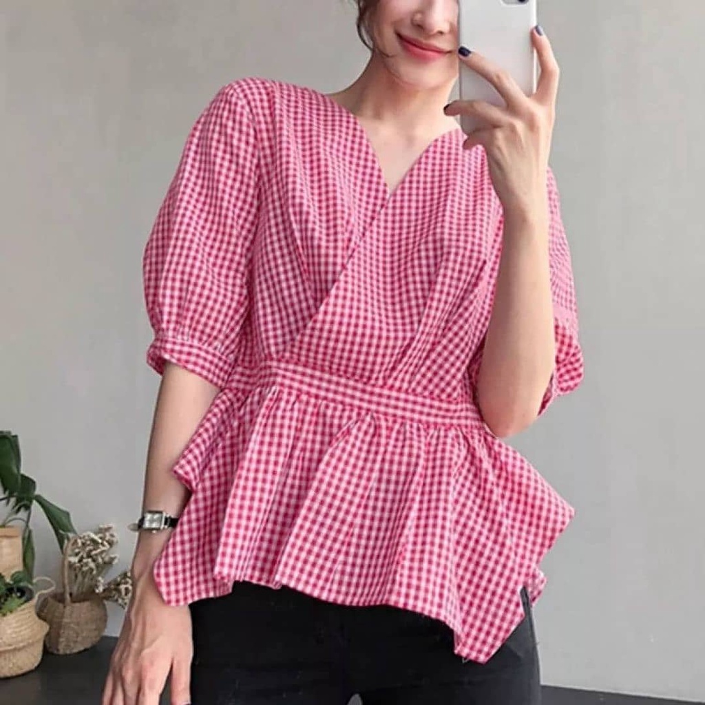 REYNA BLOUSE Bahan KATUN KOTAK Baju Blouse Wanita Terbaru 2021 Blouse Polos Blus Blouse Wanita Jumbo