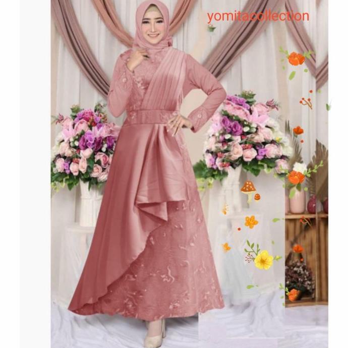Baju Gamis Muslimah Zola Dress Modern Brokat Mewah Pesta XXL LD 120 CM
