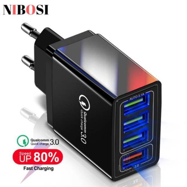 Nibosi 4 Port USB QC 3.0 Kepala Charger Quick Charge Fast Charging