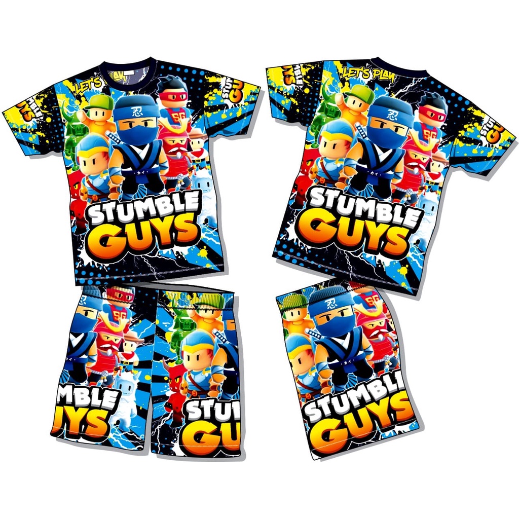 Setelan anak printing Stumble Guys-setelan anak full printing kaos stunble guys anak