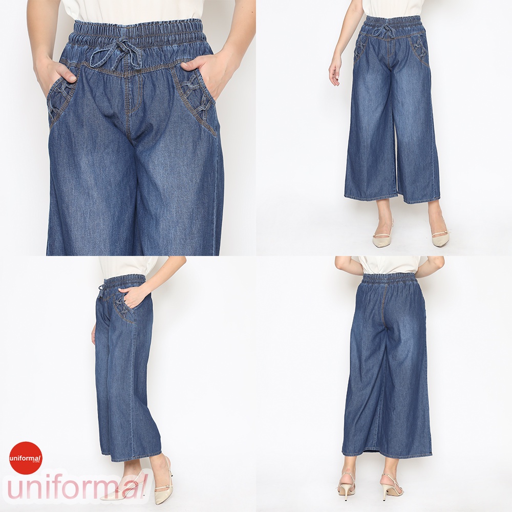 CELANA KULOT JEANS WANITA DEWASA / CLANA ANAK REMAJA TANGGUNG UMUR 8-20 TAHUN CEWEK / KULOT STANDAR JUMBO TALI DEPAN PINGGANG KARET