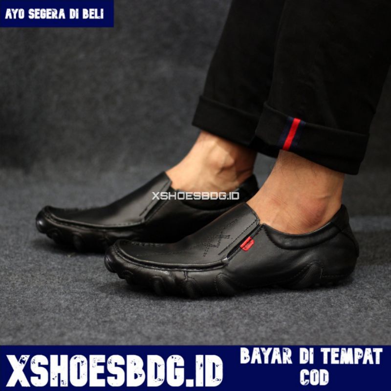 XSHOESBDG.ID x Emsi Sepatu Pria Slip On Hitam Pria Santai Casual Formal Kulit Asli Kerja Kondangan