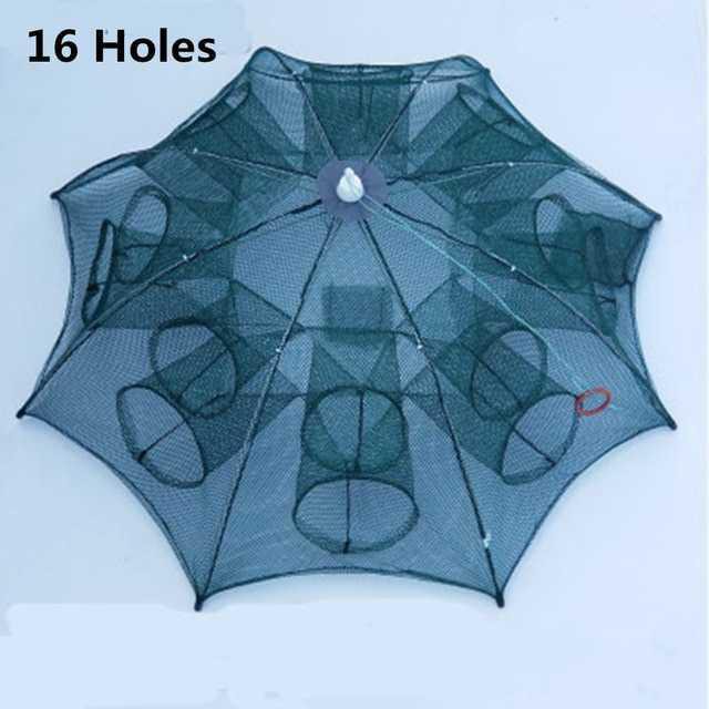 Jaring Pancing Ikan Udang Automatic Fold Umbrella Fishing Net 16 Holes [Multi Warna]