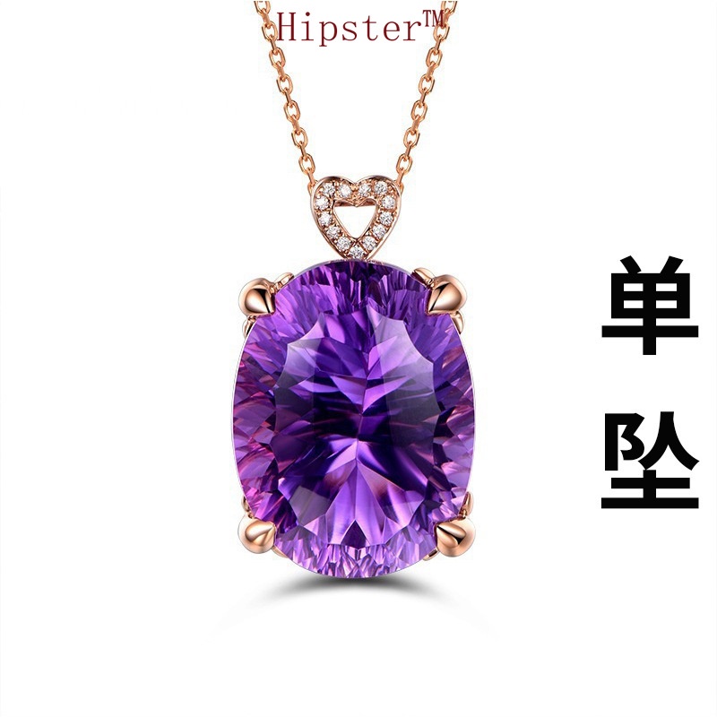 Popular Elegant Heart-Shaped Diamond Amethyst Pendant Necklace