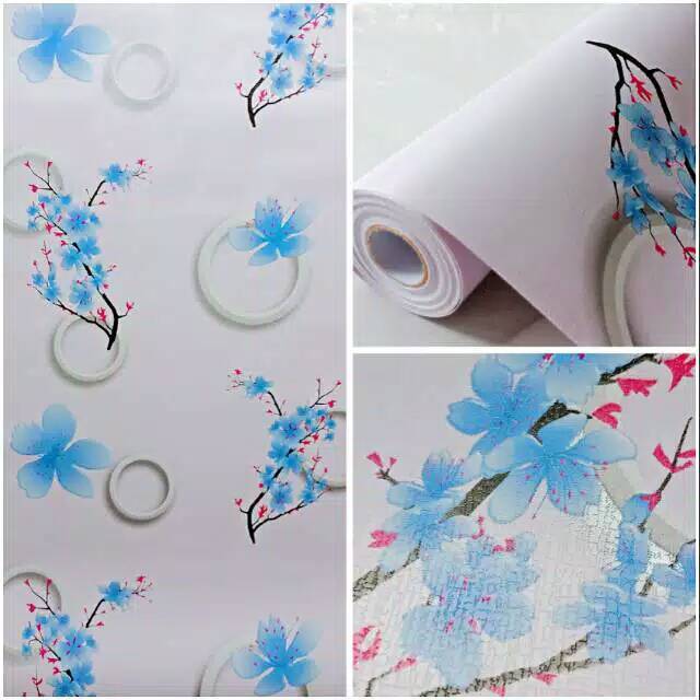 Stiker Wallpaper Dinding Motif Bunga Sakura Biru Shopee Indonesia