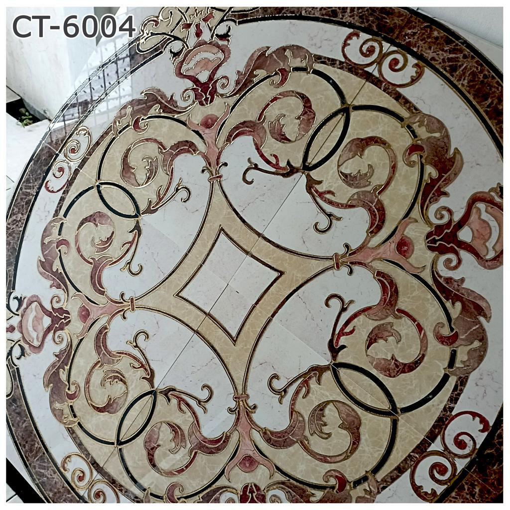 Granit Lantai Pola Décor 120x120 Emboss Gold Glossy Motif Bunga CT-6004 Mewah Original Granite Tile