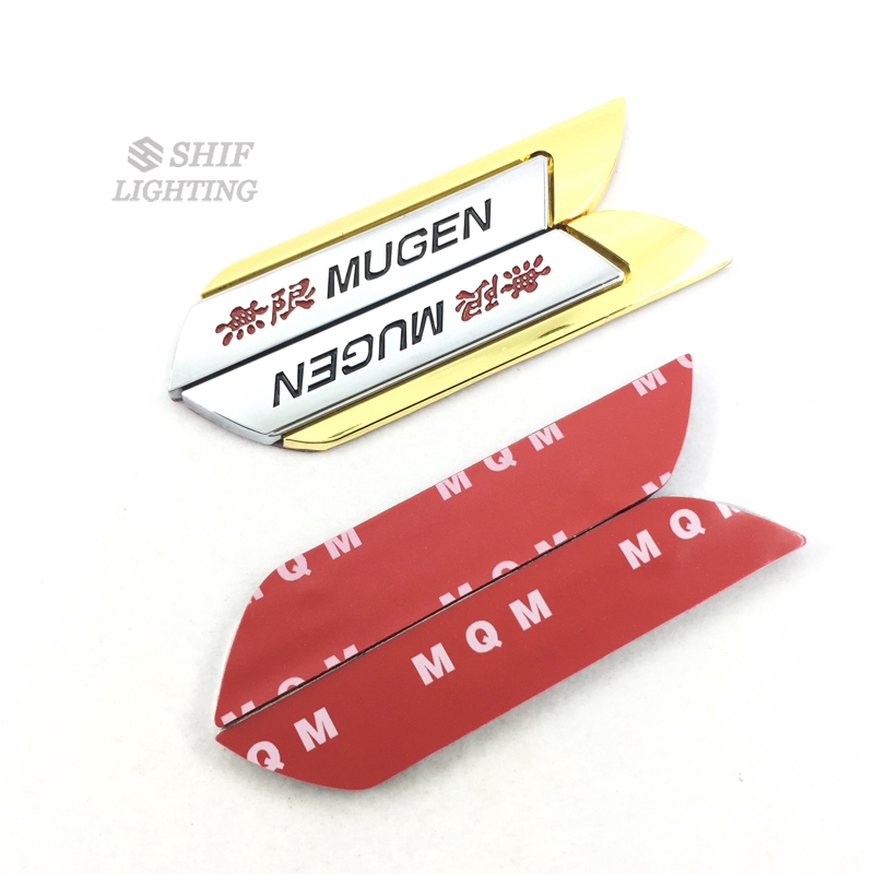 2Pcs Stiker Emblem / Badge Motif mugen Logo Emas Bahan Metal untuk Dekorasi Mobil Honda