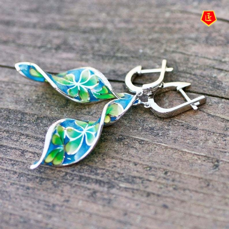 [Ready Stock]Retro Enamel Micro-Inlaid Color Plumeria Rubra Earrings