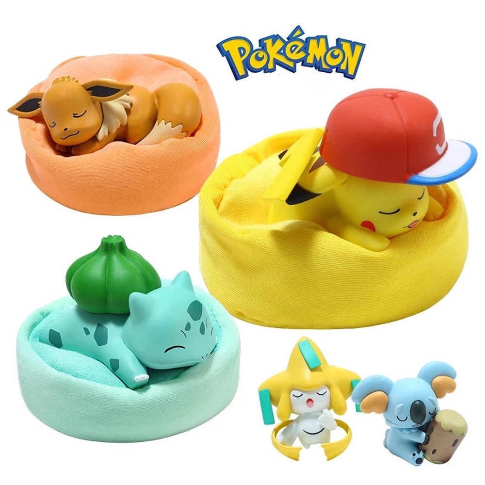 Needway  High quality Pikachu Action Figures Genuine Jirachi Pokemon Starry Dream Series With Plush Base Model Dolls Model Toy Komala Eevee Snorlax Anime Figures