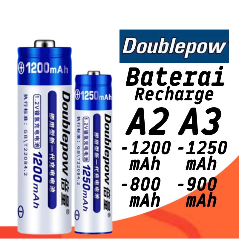 【COD】 Batre Cas AAA &amp; AA Doublepow` Rechargeable Baterai A3 &amp; A2` Recharge Elektronik Senter Kepala Headlamp