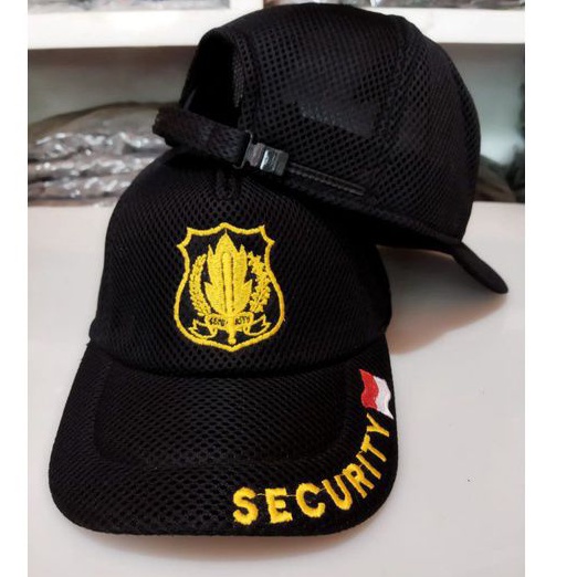 BEBAS BORDIR NAMA Sendiri TOPI LOGO SECURITY  JARING DOUBLEMESS
