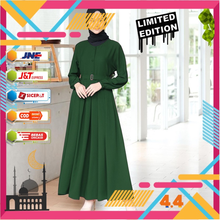 Promo Model Pakaian Baju Gamis Hijau Botol Wanita Syari Terbaru 2021 Remaja Fashion Perempuan Muslim