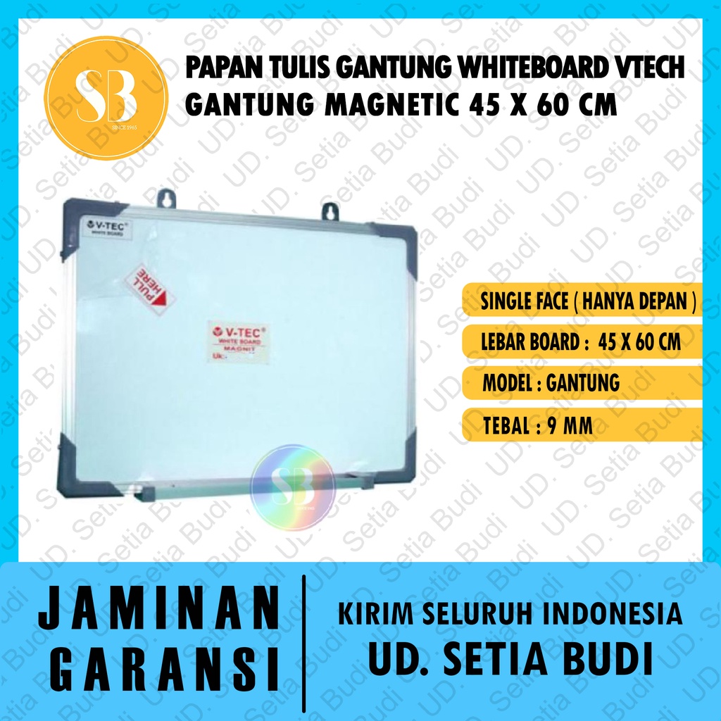 

Papan Tulis Gantung Whiteboard Vtech Gantung Magnetic 45 x 60 CM