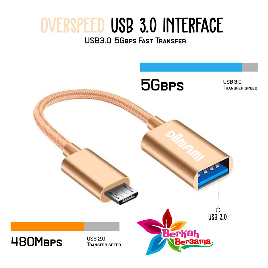 BM074 Kabel otg DIINAMI micro dan tipe c usb fast translit data anti lelet bahan metal usb 3.0 BB5376