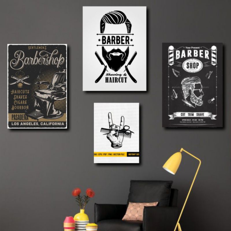 Poster Dinding Frame Kayu Barber Barbershop / pangkas Rambut / Cukur Rambut  Hiasan dinding