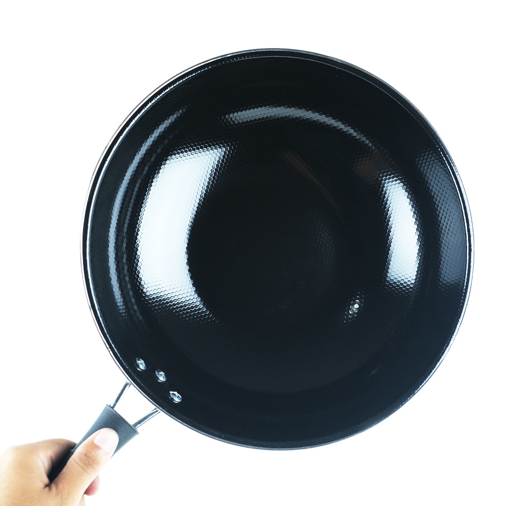 Wajan Goreng Cekung Enamel Hitam Gagang - 34cm