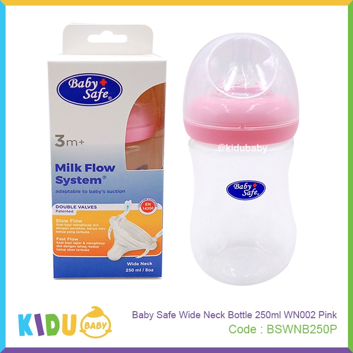 Baby Safe Botol Susu Bayi Anak Wide Neck Bottle 250ml WN002 Kidu Baby