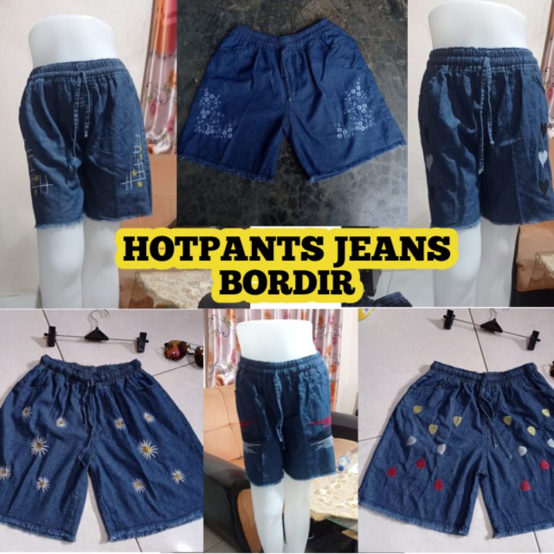 HOT PANTS JEANS RAWIS BORDIR LOVE PINGGANG KARET | NAYA | SUN | HOTPANTS JEANS