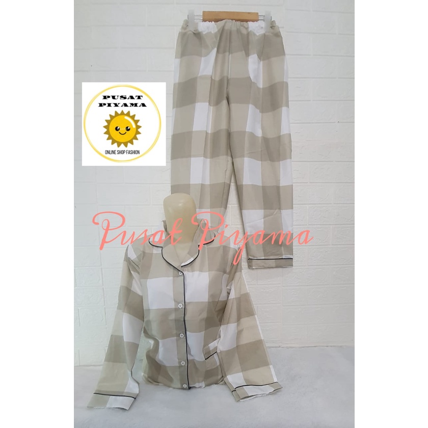 Setelan Lengan Pendek Piyama Baju Tidur Wanita Guilen Kotak Pajamas Cewek Dewasa Kekinian Abg-L NONA Panjang Coksu