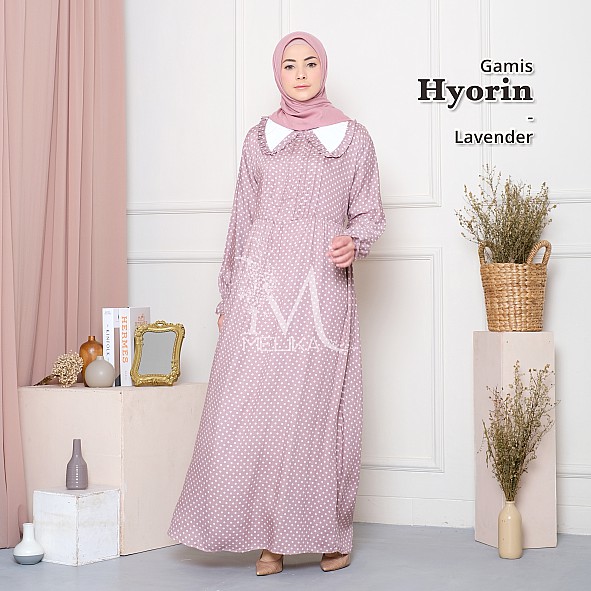 Gamis Wanita Dewasa Bahan Rayon Premium Motif Polka Polkadot Besar Hyorin Lavender Ungu Lilac Pink