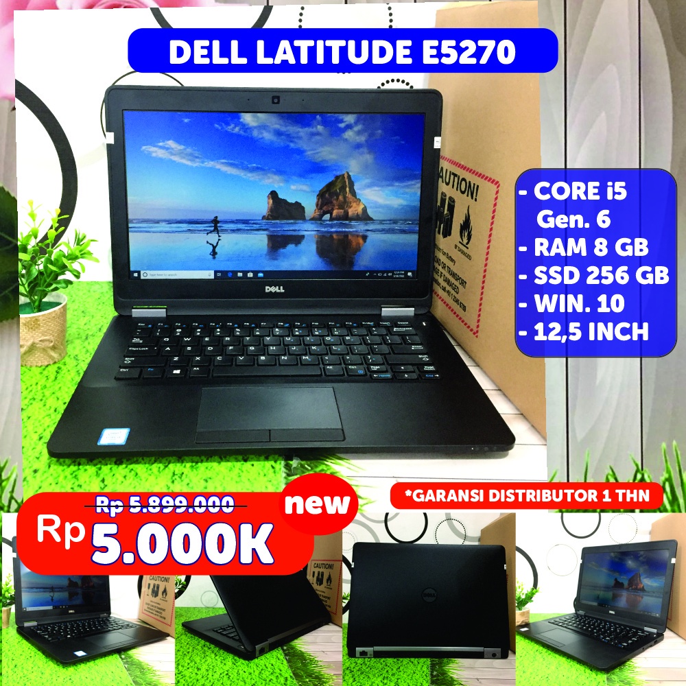 laptop core i5 ram 8gb ssd 256 gb dell e5270 12 5 inch baru murah garansi free instal aplikasi