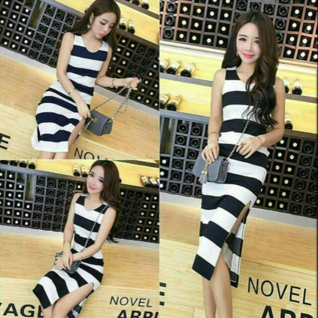 dress salur wanita / casual dress / longdress stripe / dress korean / stripe dress / Dress ceria salur